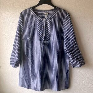 Tecera 100% Cotton Blue & White Stripes Fisherman's Tunic Top women’s XL